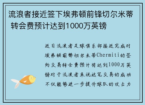 流浪者接近签下埃弗顿前锋切尔米蒂 转会费预计达到1000万英镑